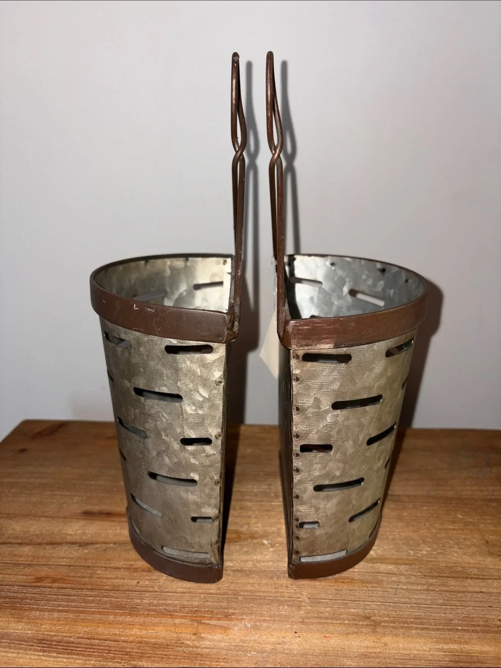 New Hanging Metal Wall Planter Set in Brown and Galvanized Finish - 2-Pack